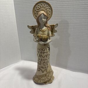 Glazed Ceramic Angel W/ Lamb Figurine "Sent From Heaven", 12" Tall, Religious